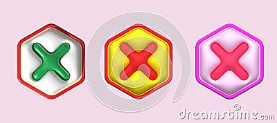 cross check mark icon button and no or wrong symbol on reject cancel sign button . rendering 3D Stock Photo