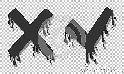 Cross and check marks, X and V icons. No and Yes symbols, vote and decision. Vector image. Cartoon style, liquid dripping Stock Photo