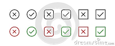 Cross chek mark line icons. Vector isolation flat Vector Illustration