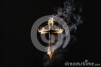 Cross of christian religion. orthodoxy and catholicism divine symbols in shape of cross, Jesus Christ and God, faith Stock Photo