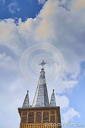 cross church cloud sky long angle Stock Photo