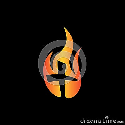 Cross church flame fire logo Vector Illustration