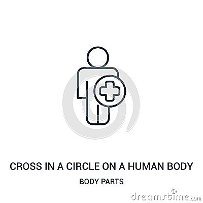 cross in a circle on a human body silhouette icon vector from body parts collection. Thin line cross in a circle on a human body Vector Illustration