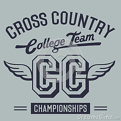 Cross Country College Team t-shirt design Vector Illustration