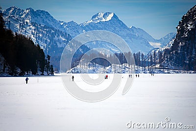 Cross Country Ski Tracks in Engadin Stock Photo