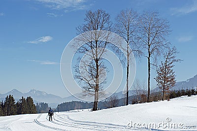 Cross country skier in snowwhite tracks in Austrian mountains Editorial Stock Photo