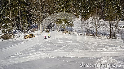 Cross country skiers and beautiful white ski tracks Stock Photo