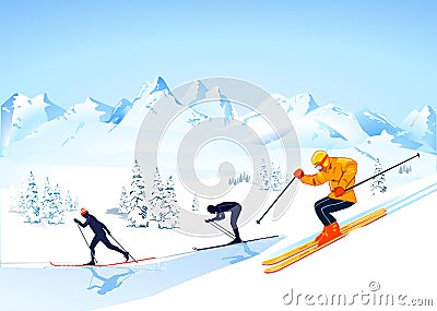 Cross country skiing Vector Illustration