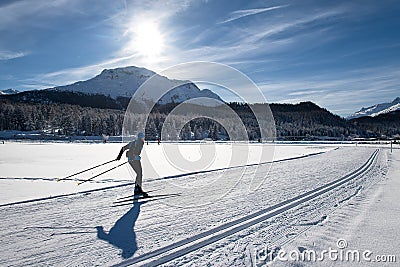 Cross-country skiing of a free technical man. Skating Stock Photo