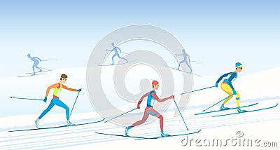 Cross country skiing. Vector Illustration