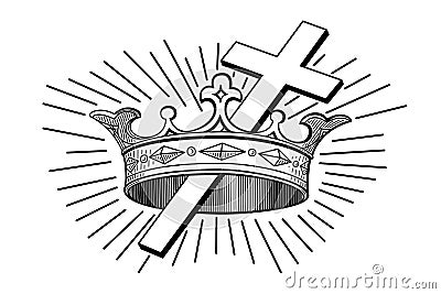 Cross and Crown, Christian symbol for reward in heaven after trials in life Vector Illustration