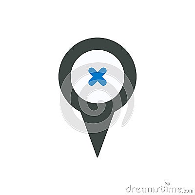 Cross delete location marker pin point remove icon Vector Illustration