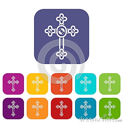 Cross with diamonds icons set flat Vector Illustration