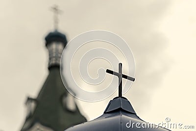 Cross on the dome of the church. concept of religiosity and faith in god Stock Photo