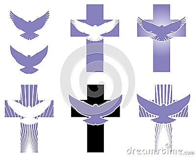 Cross and Dove logo elements Vector Illustration