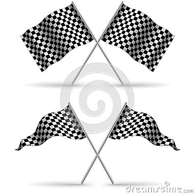 Cross Finish Flags with shadow Isolated on a White Background. Start flag Formula 1. Stock vector i Vector Illustration