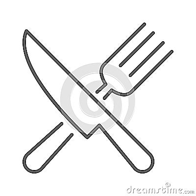 Cross fork and spoon line icon Kitchen utensil Vector Illustration