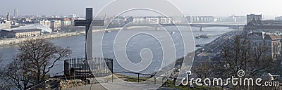 The cross of the Gellert hill and the Danube Editorial Stock Photo