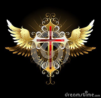 Cross with Golden Wings Vector Illustration