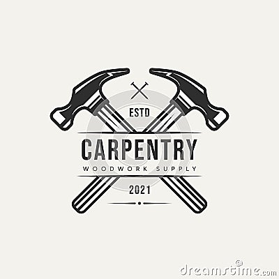 Cross hammer carpentry vintage logo icon design Vector Illustration