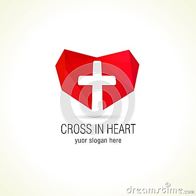 Cross and heart of faith christian church vector logo Vector Illustration