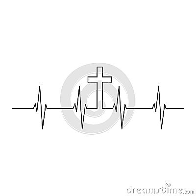 Cross Heartbeat vector, Christian design, Faith Jesus. Vector Illustration