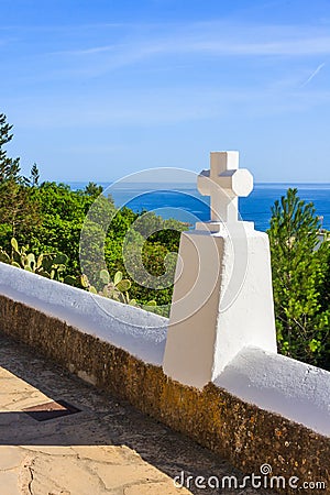 Cross high above the Med Stock Photo