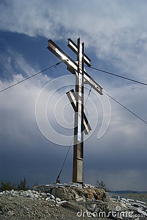 Cross on a high mountain near Karabash Stock Photo