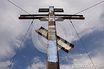Cross on a high mountain near Karabash city in Russia Stock Photo