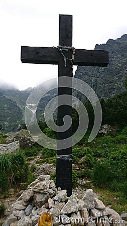 Cross. High mountains, forest in Poland, Europe, Tatra Mountains. Stock Photo