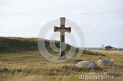 Cross on hill Stock Photo