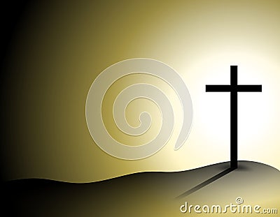 Cross on Hill With Shadows Cartoon Illustration