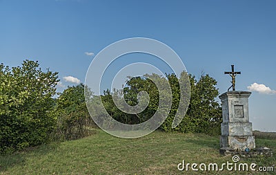 Cross on Holy hill over Zahorany village Stock Photo