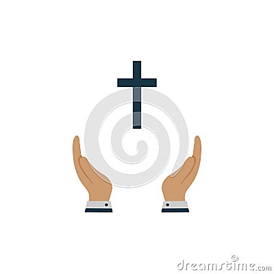 Cross icon in hand. vector symbol in flat design Vector Illustration