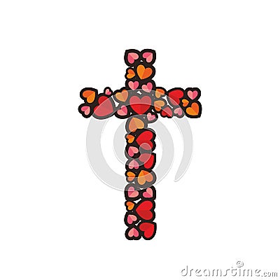 The cross of Jesus Christ, is laid decorative hearts Vector Illustration