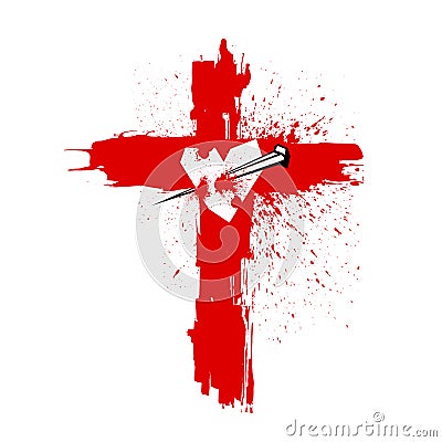 Cross of Jesus Christ. Pierced the heart of a nail. Easter illustration Vector Illustration