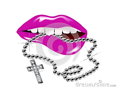 Cross in lips Vector Illustration