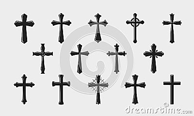 Cross logo. Religion, crucifixion, church, medieval coat of arms icon or symbol. Vector illustration Vector Illustration