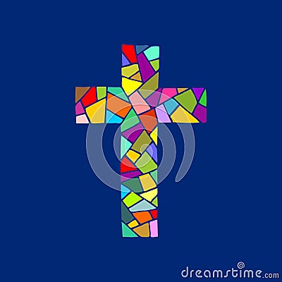 The cross of the Lord and Savior Jesus Christ, made in the technique of mosaic, hand-drawn. Christian and biblical symbols Vector Illustration