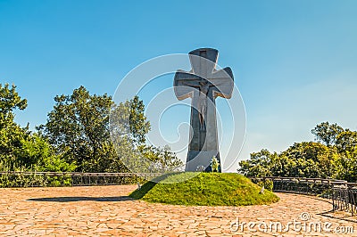 Cross in memory of Baturin burning Editorial Stock Photo