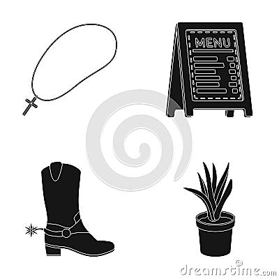 Cross, menu and other web icon in black style. boot, houseplant icons in set collection. Vector Illustration