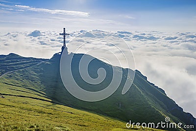 Caraiman Heroes Cross Monument in Bucegi Mountains, Romania Stock Photo