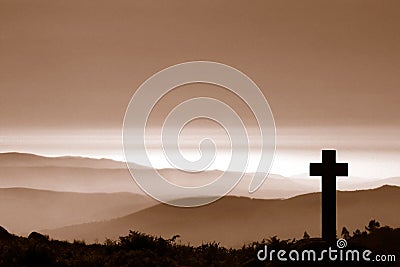 Cross in mountain Stock Photo