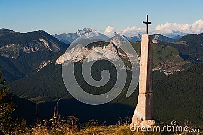 Cross and mountain Stock Photo