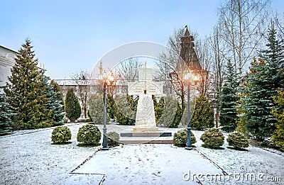 Cross next to the Elias Church in Pafnutiev Monastery Stock Photo