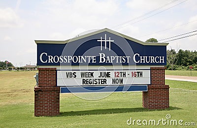 Cross pointe Baptist Church Sign, Millington, TN Editorial Stock Photo