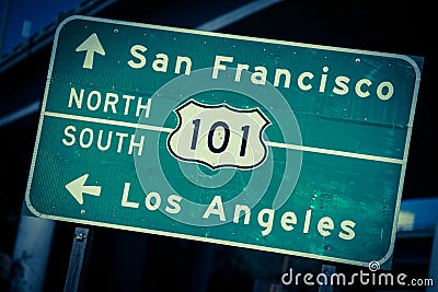Cross processed highway 101 sign in Southern California Stock Photo