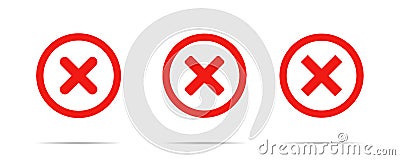 Cross red icon. Vector isolated elements. Symbol No or X button for correct, error,check, wrong and failed decision. Stock vector Vector Illustration