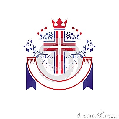 Cross Religious graphic emblem created using imperial crown and Vector Illustration