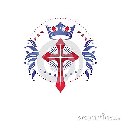 Cross Religious graphic emblem created using imperial crown and Vector Illustration